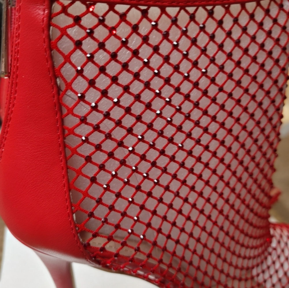CHARLES DAVID AFTERHOURS RED RHINESTONE MESH BOOTIE, FIERY RHINESTONE RED 7.5 - Picture 12 of 16